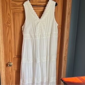 Bright White Boho style Crochet Trim Maxi Dress